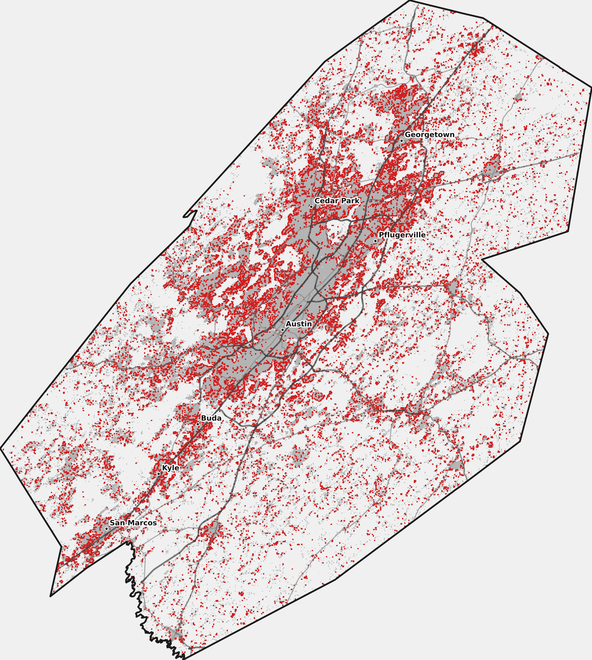 Austin new development vs built-up map