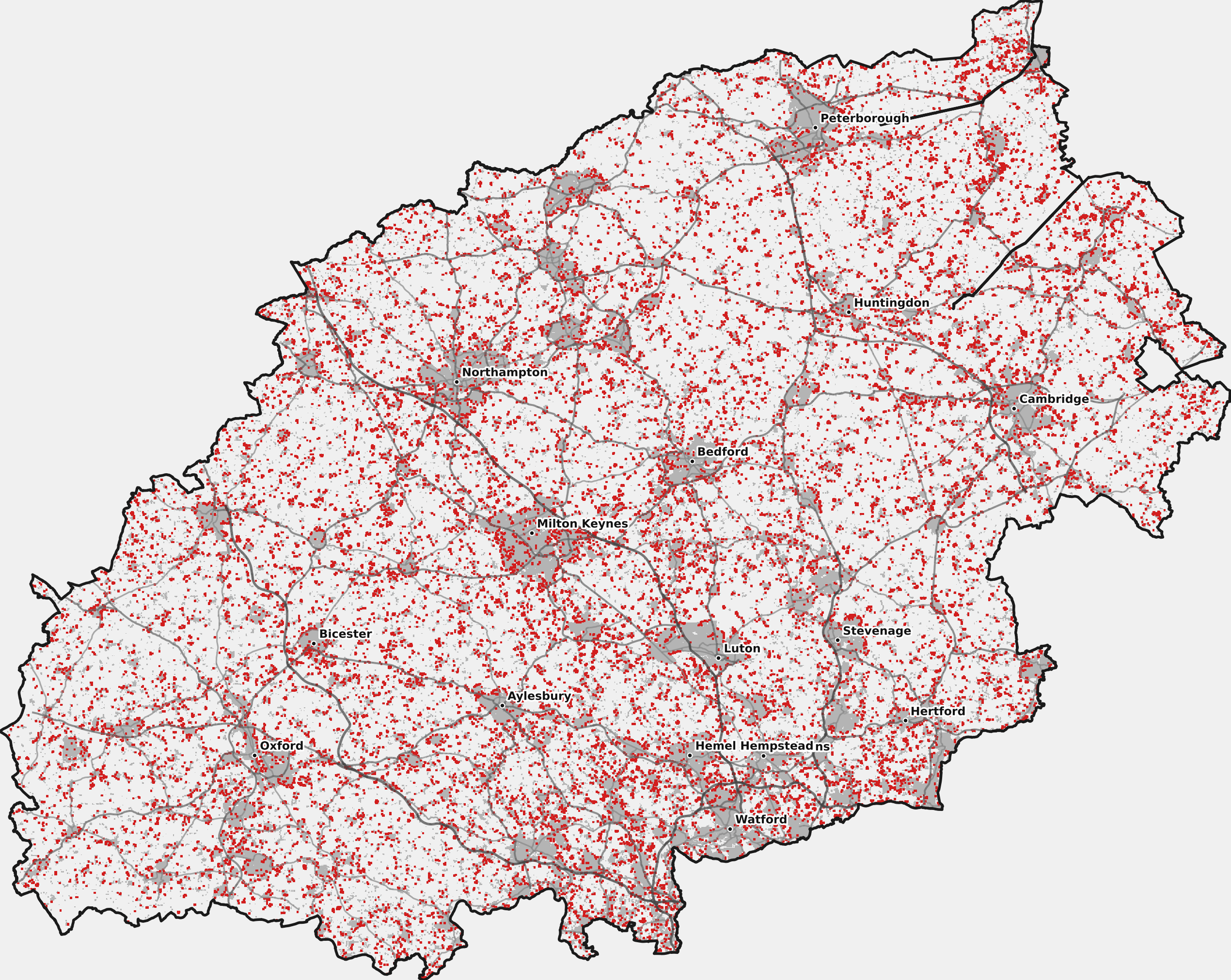 OxCam new development vs built-up map